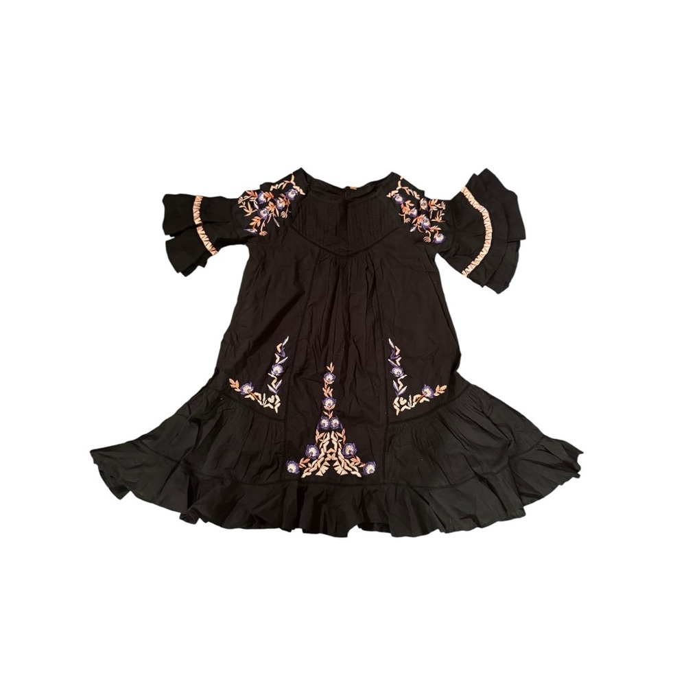 Free People Black Mini Dress with Embroidery